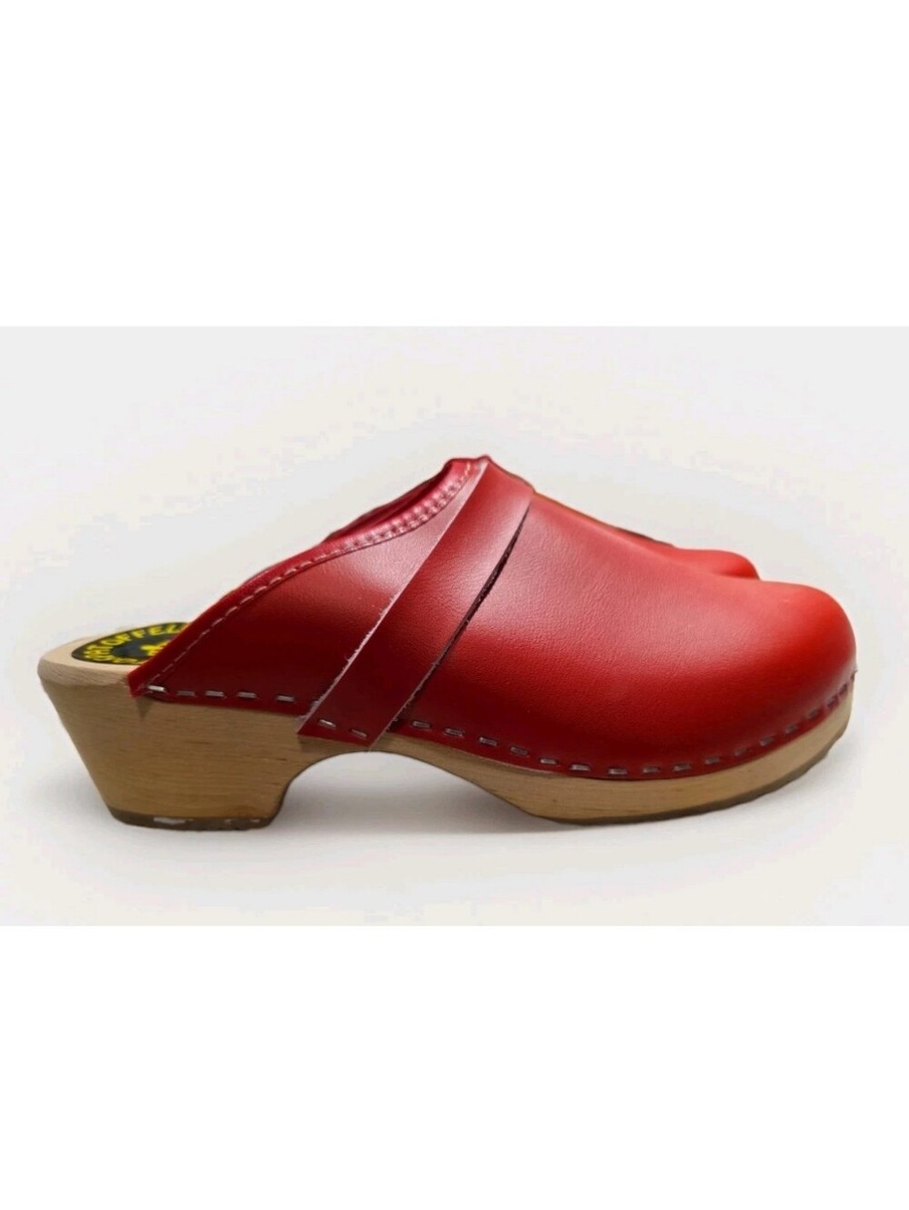 Torpatoffeln Red Leather Wooden Clogs - Made In Sweden - Wms Size 40 EU-8 US